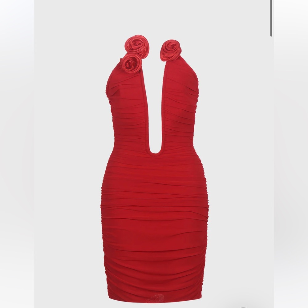 Monvess Red Mini Dress with Roses - Picture 2 of 6